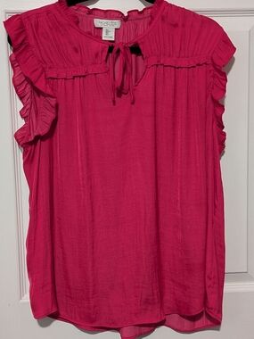 Rachel Zoe Pink Ruffle Tie-Neck Sleeveless Blouse Large